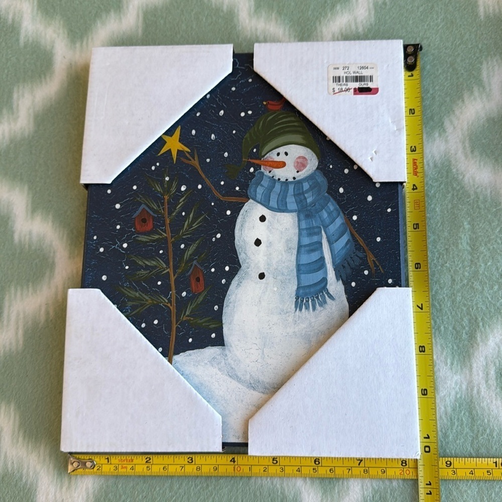 NWT two snowman Christmas wooden plaques Blue White and Green Red - Picture 7 of 8